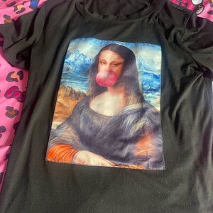 Black T-Shirt with Mona Lisa Graphic